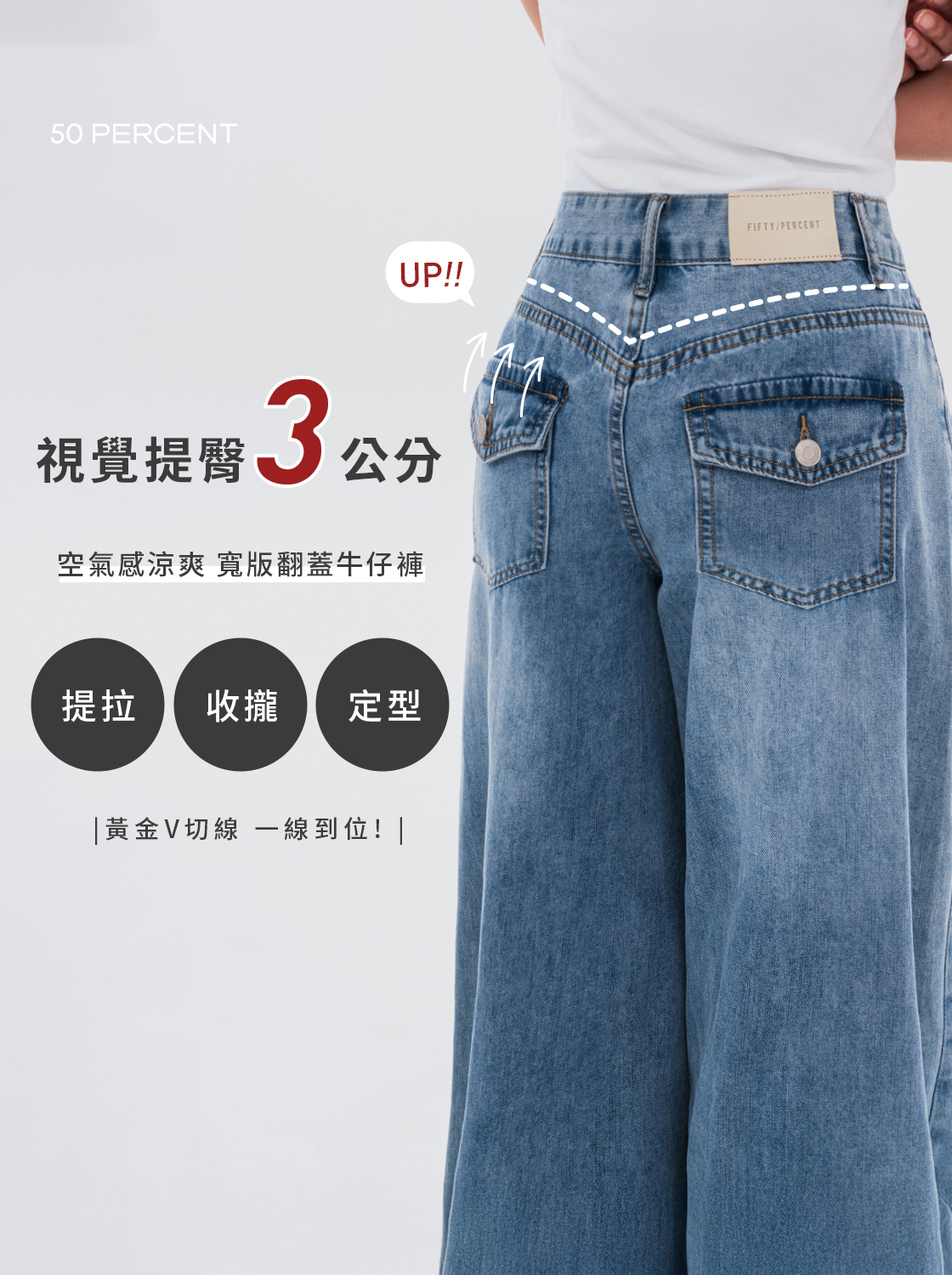 【2件1499】空氣感涼爽 寬版翻蓋牛仔褲