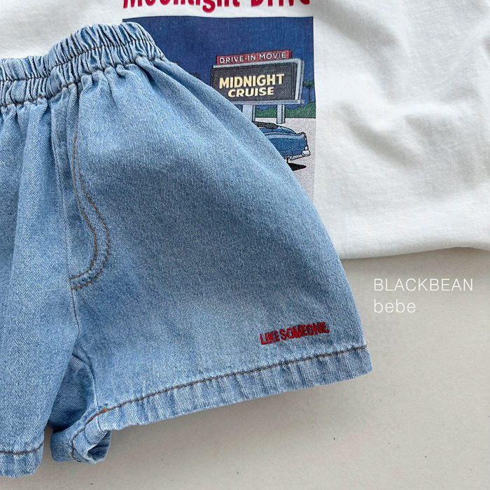 正韓夏BLACKBEAN 嫩嬰刺繡like someone牛仔短褲