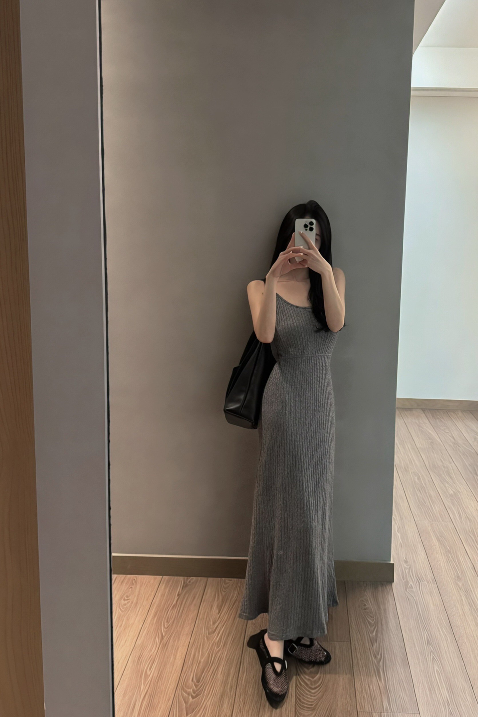 #AM58 本次必收麻花長洋裝(黑/灰)