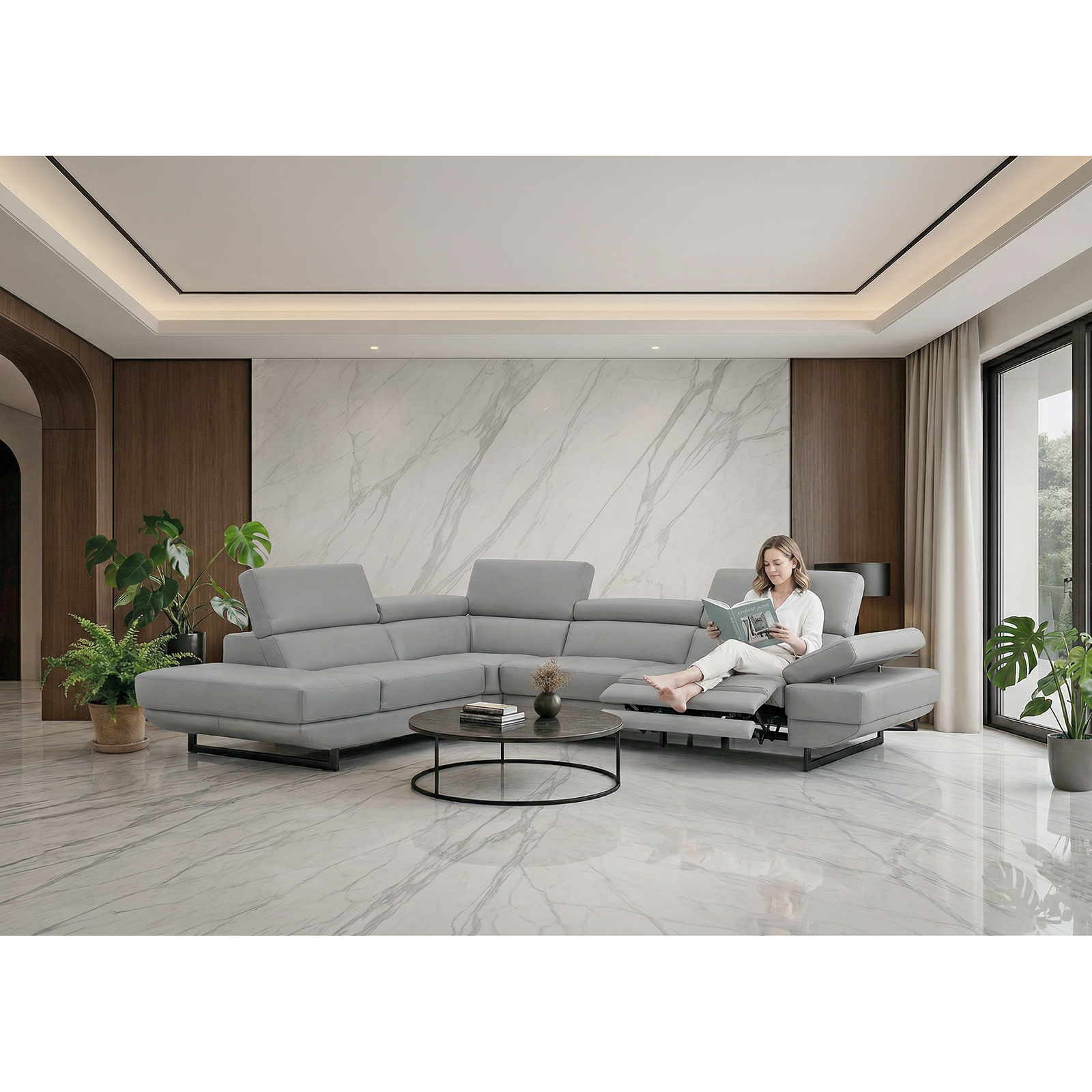 Savannah 電動沙發 - 鋼鐵灰〔SFA5063〕【L型沙發/真皮沙發/牛皮沙發】