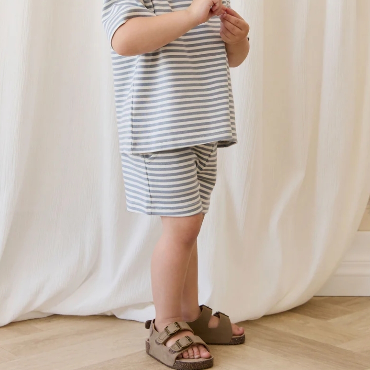 （預購）JAMIEKAY 條紋綁帶短褲 Pima Cotton Wesley Short - Narrow Stripe Dawn/Cloud