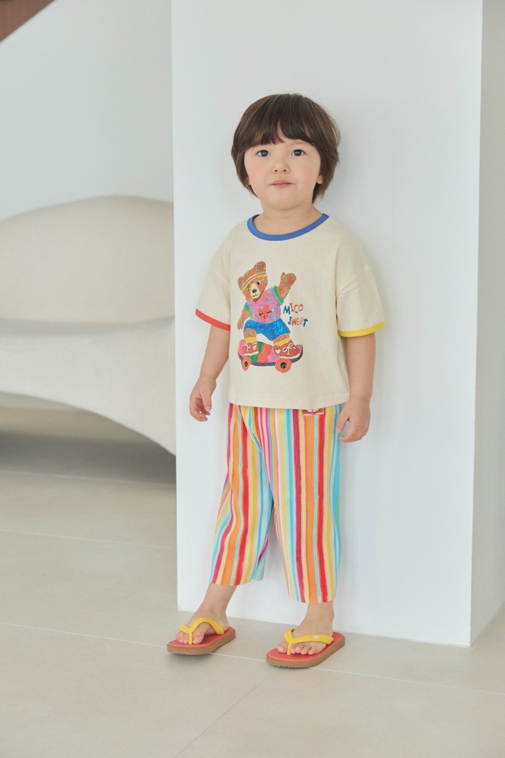 正韓夏mimico 彩虹條紋長褲