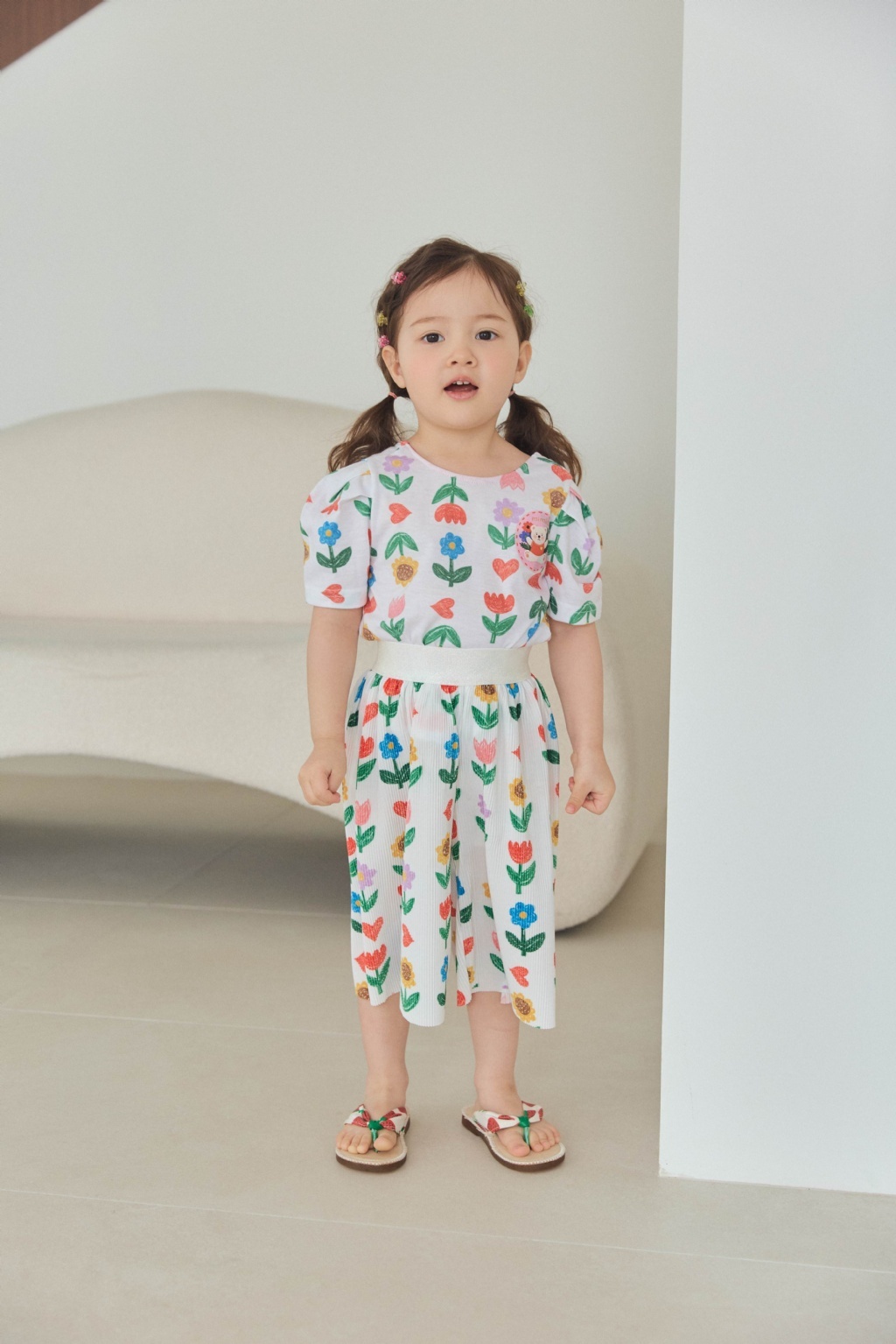 正韓夏mimico 兩色彩色愛心/花朵褲