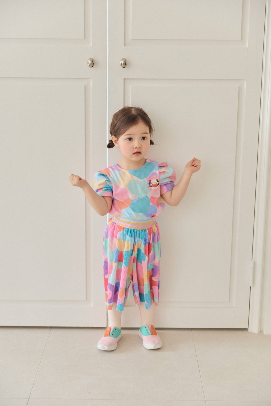 正韓夏mimico 兩色彩色愛心/花朵褲