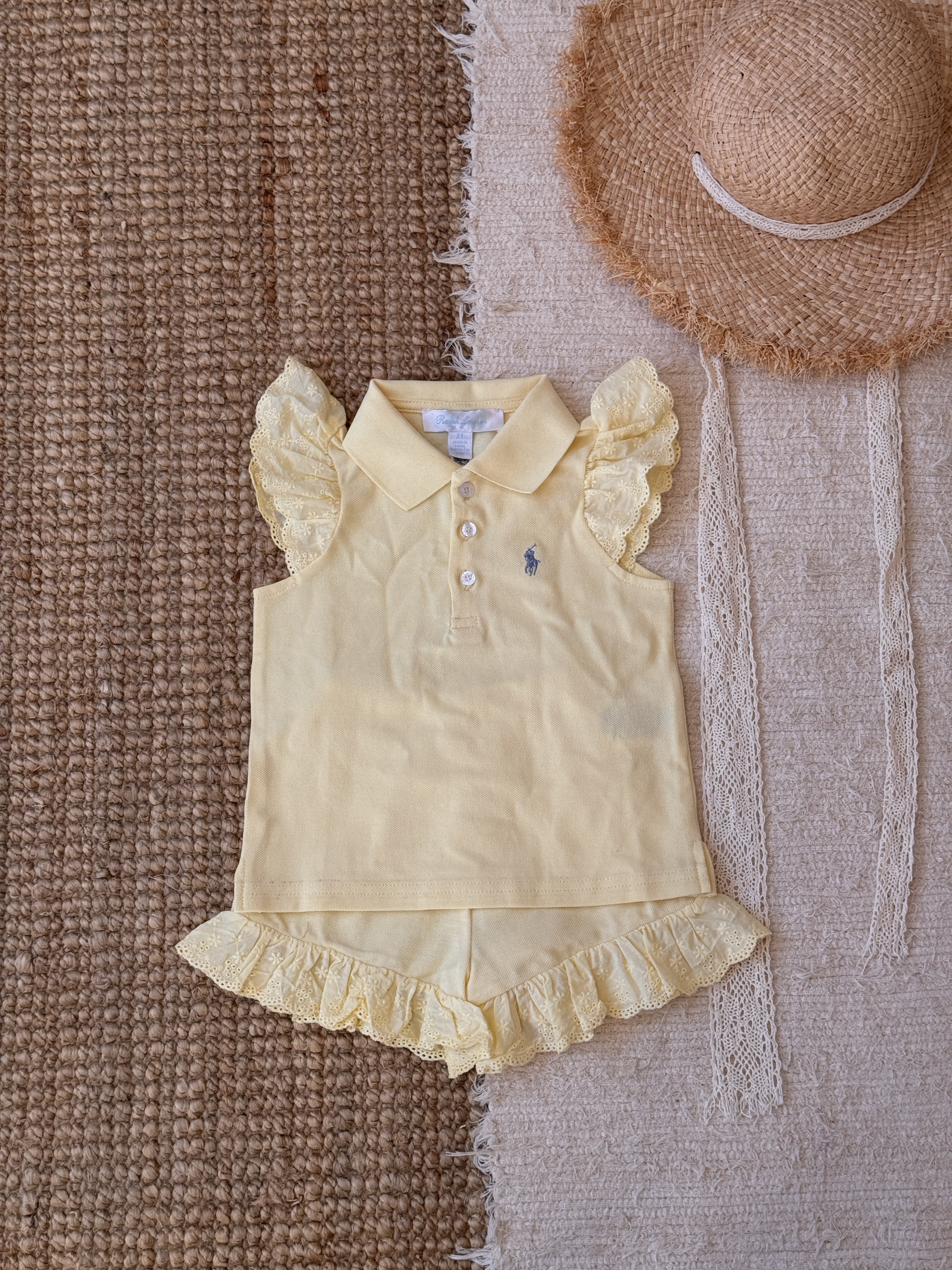 𝐏𝐨𝐥𝐨 黃色通花飛鼠袖套裝