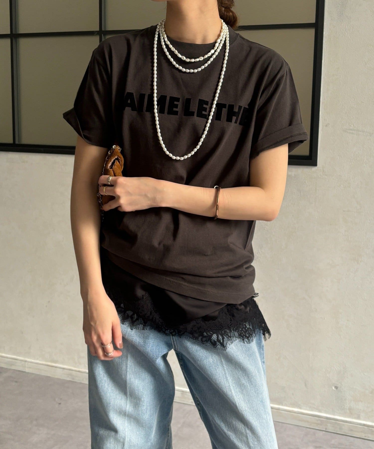 OUDOU(ドゥドゥ)  JAIMELETHEフロッキーロゴTEE炭灰（DDZ1061206A0014）