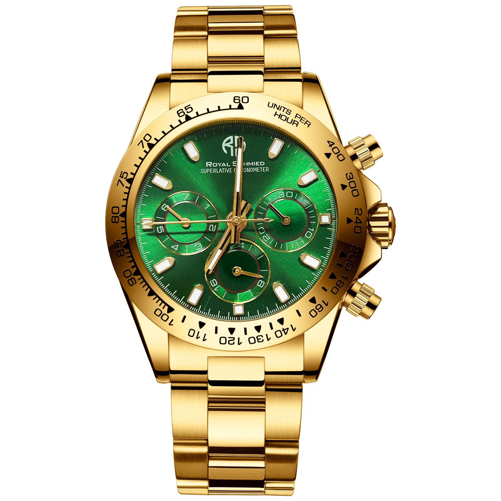 【Royal Schmied 皇家施米德】RYS-C007 迪通拿款 夜光指針 真三眼 機械 金色 手錶