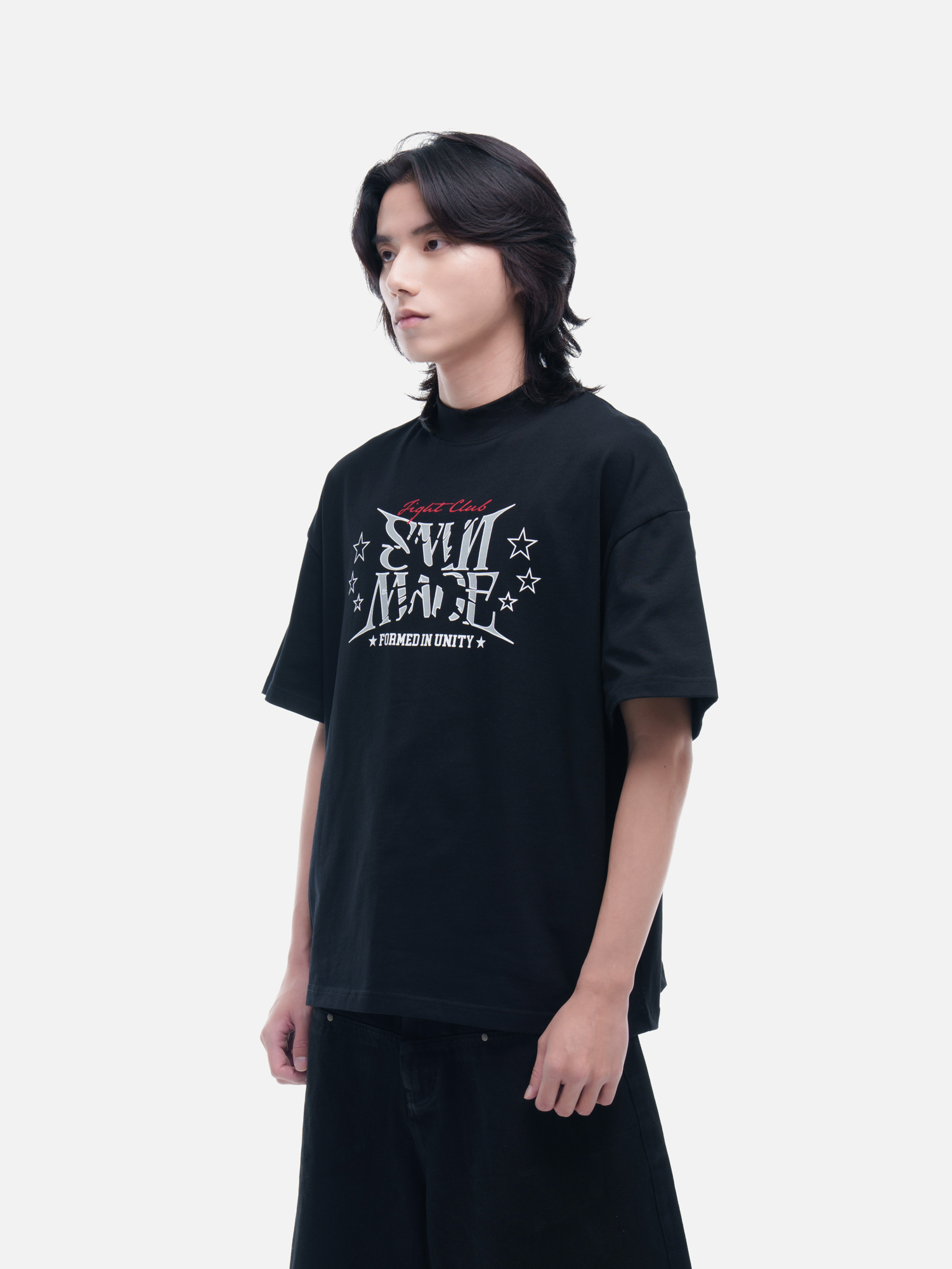 SIMON MADE TS2612-01 破碎意志 LOGO 小高領 短T