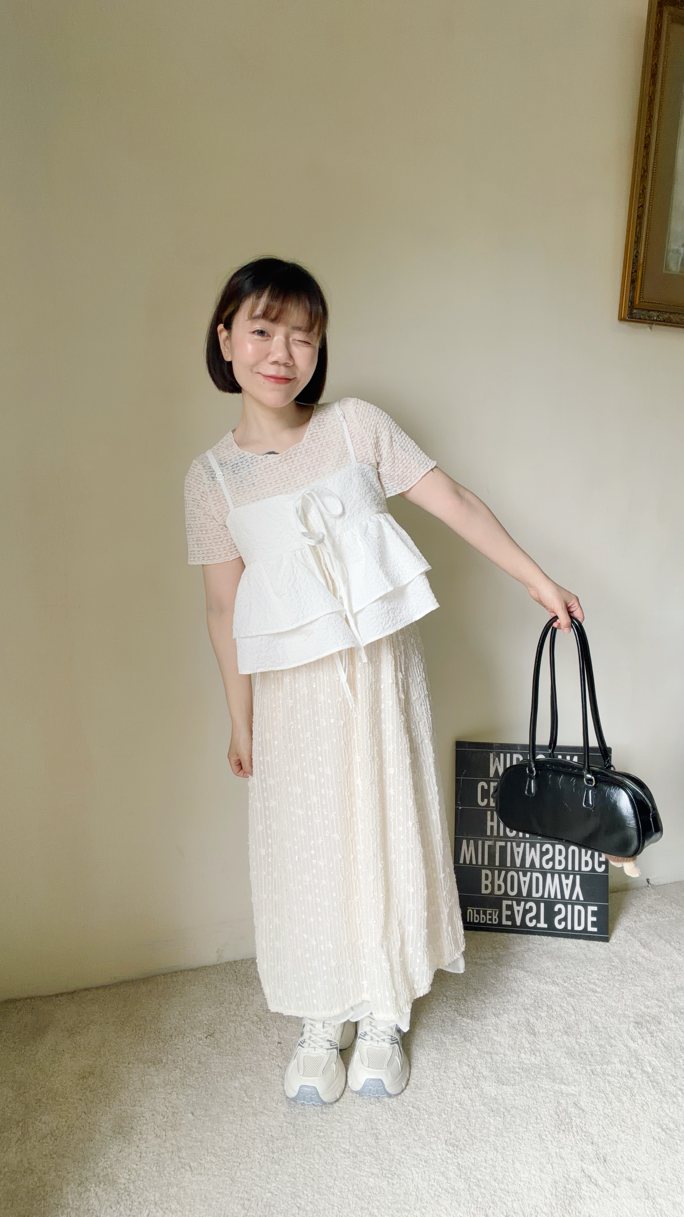 細閃直條雙層捲邊長裙