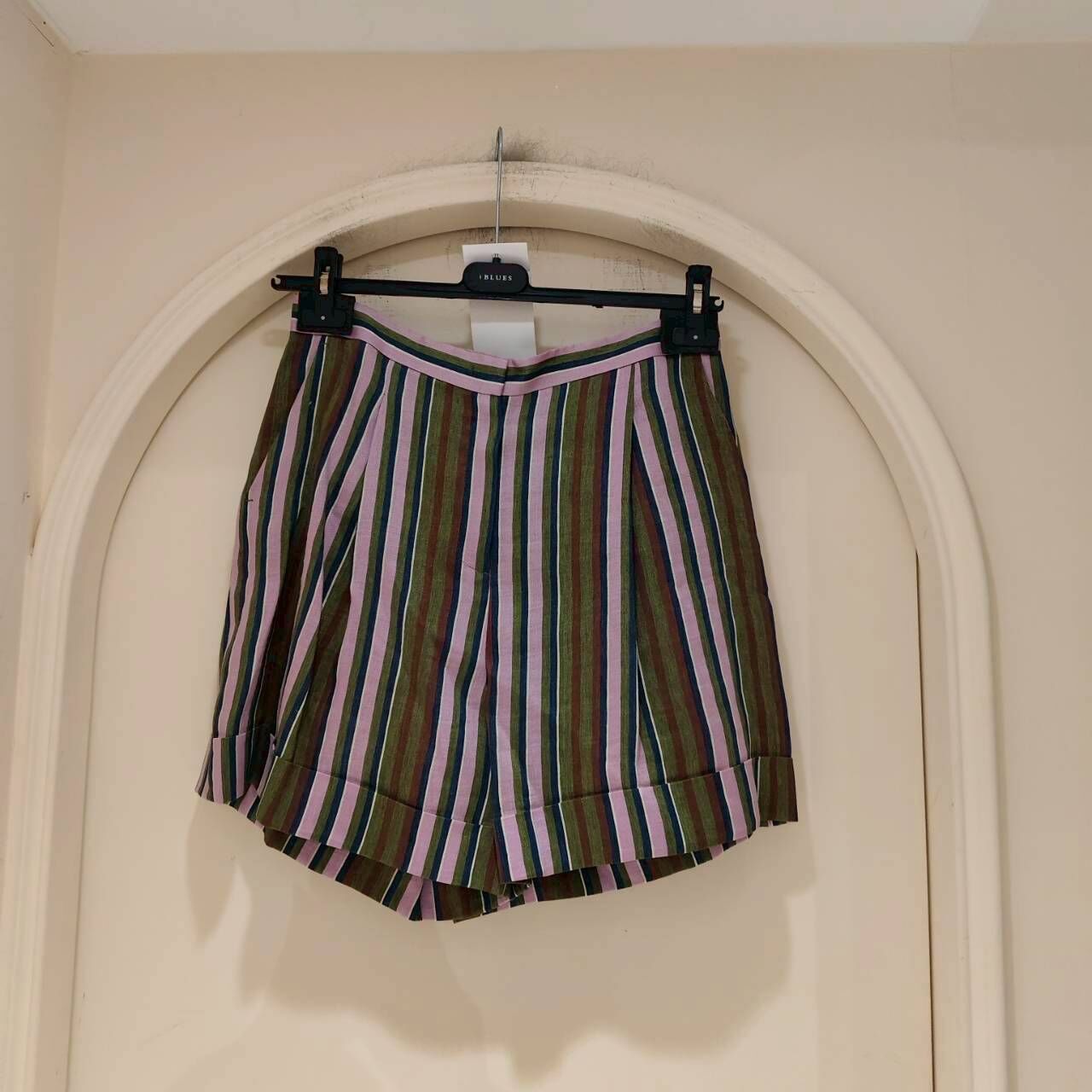 iBlues 亞麻紫條紋反褶短褲