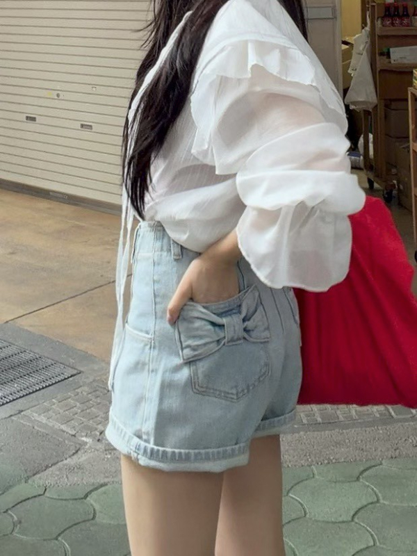 韓國 PALETTE顯瘦高腰後蝴蝶結高腰短褲