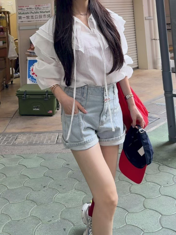 韓國 PALETTE顯瘦高腰後蝴蝶結高腰短褲