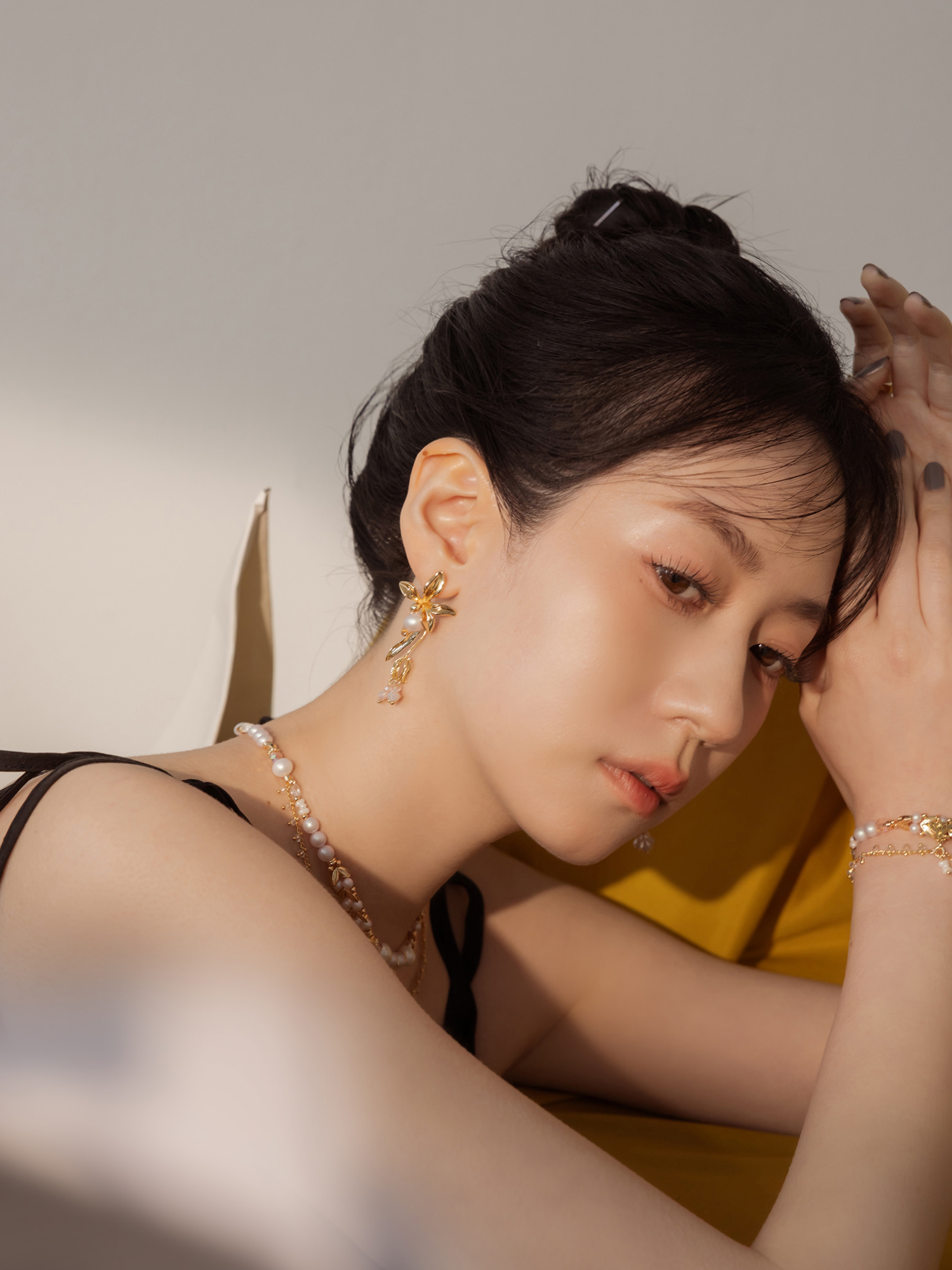 頌夏。MUCHAT手作14KGP金花珍珠純銀針耳環