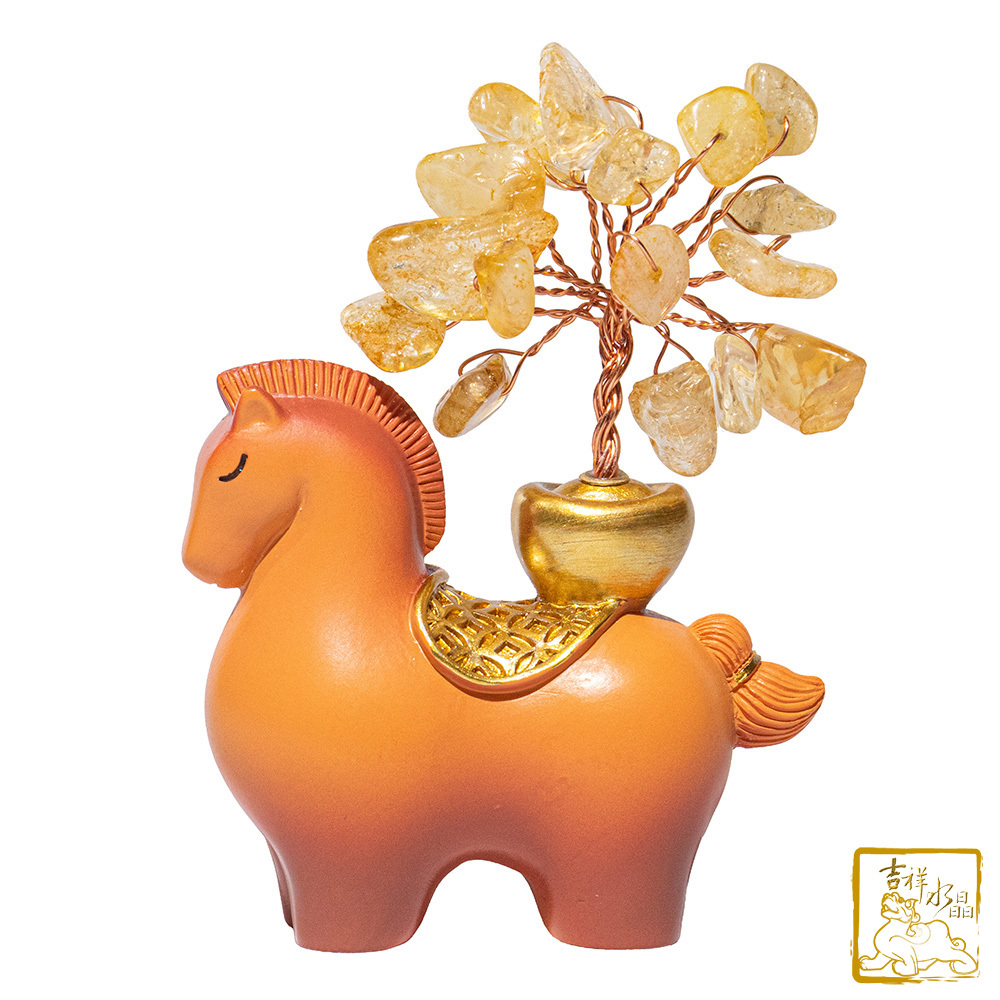 黃水晶小馬發財樹 85g 馬上有錢