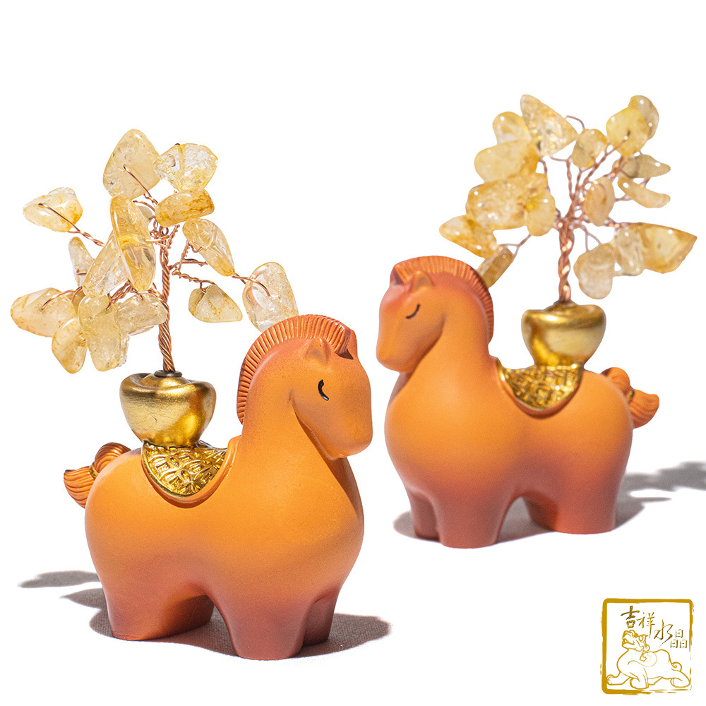 黃水晶小馬發財樹 85g 馬上有錢