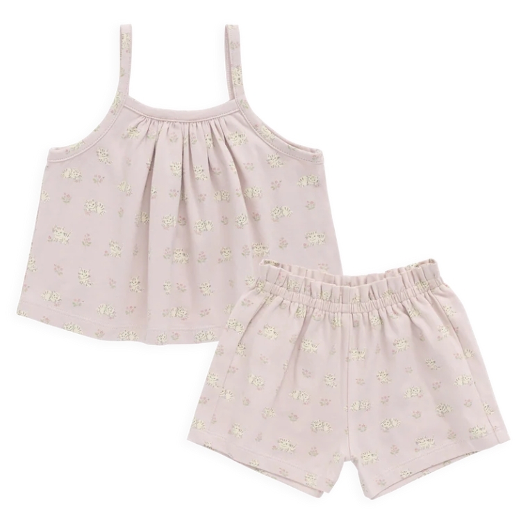 （預購）JAMIEKAY 貓與花印花背心短褲套裝 Organic Cotton Winnie Pyjama Set - Moon Floral Mauve