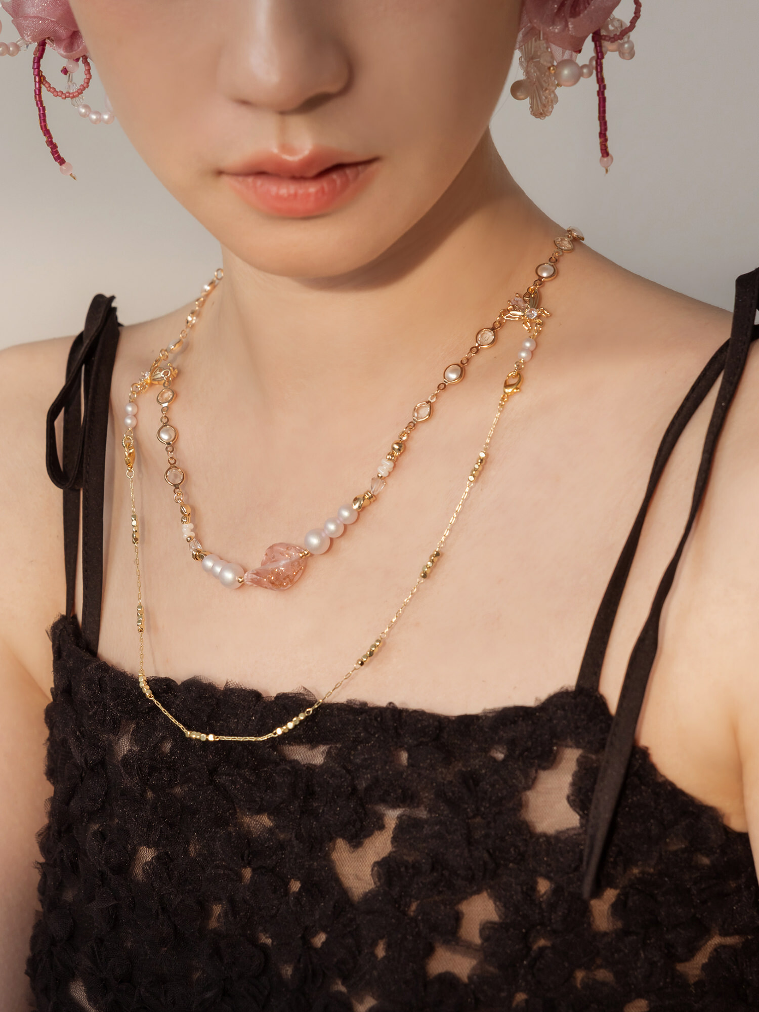 溫開水金色碎光。(2way)MUCHAT手作14KGP蜜蜂琉璃扭珠項鍊