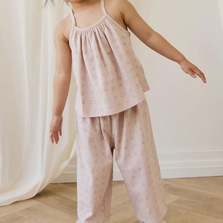 （預購）JAMIEKAY 貓與花印花背心長褲套裝 Organic Cotton Viola Pyjama Set - Moon Floral Mauve