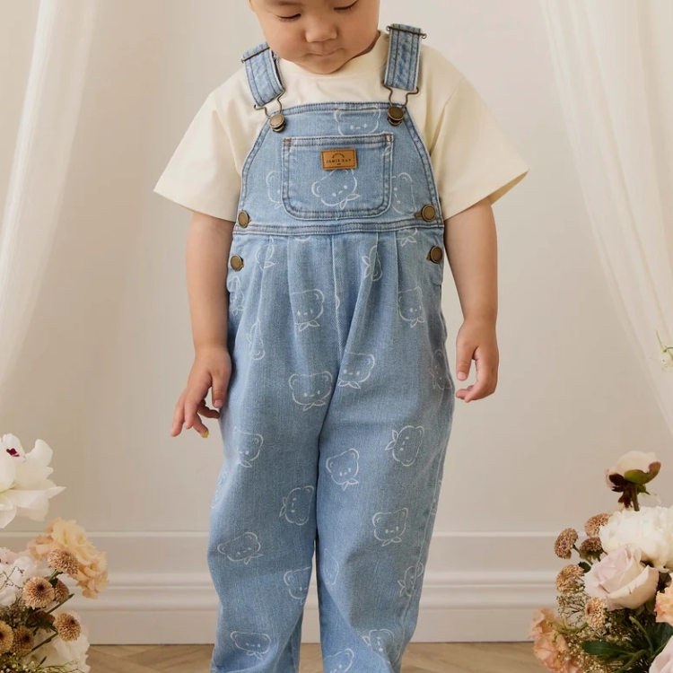 （預購）JAMIEKAY 領結小熊牛仔吊帶長褲 Blair Overall - Bowie Bear Denim