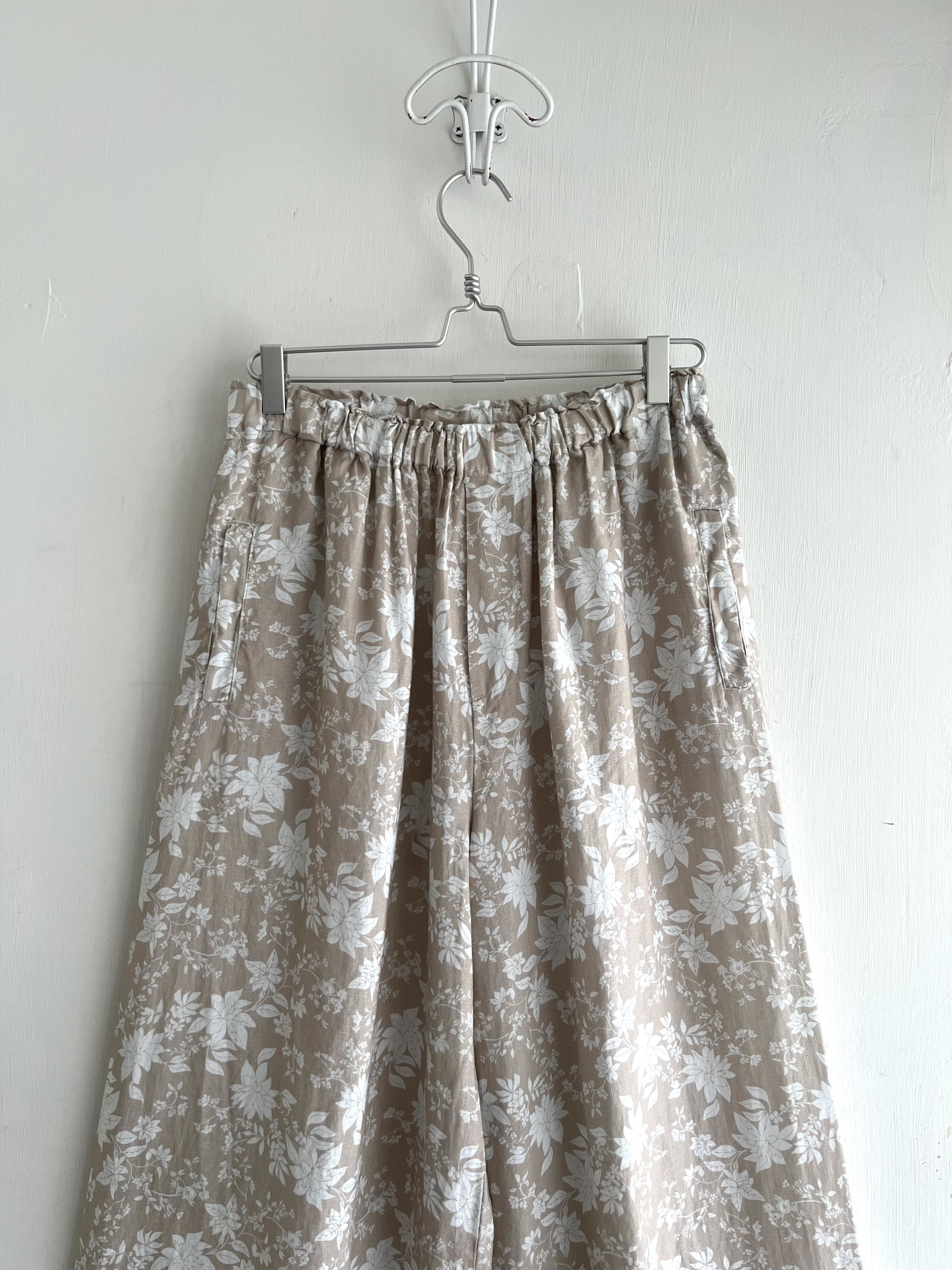 淺褐色花花全橡筋闊褲