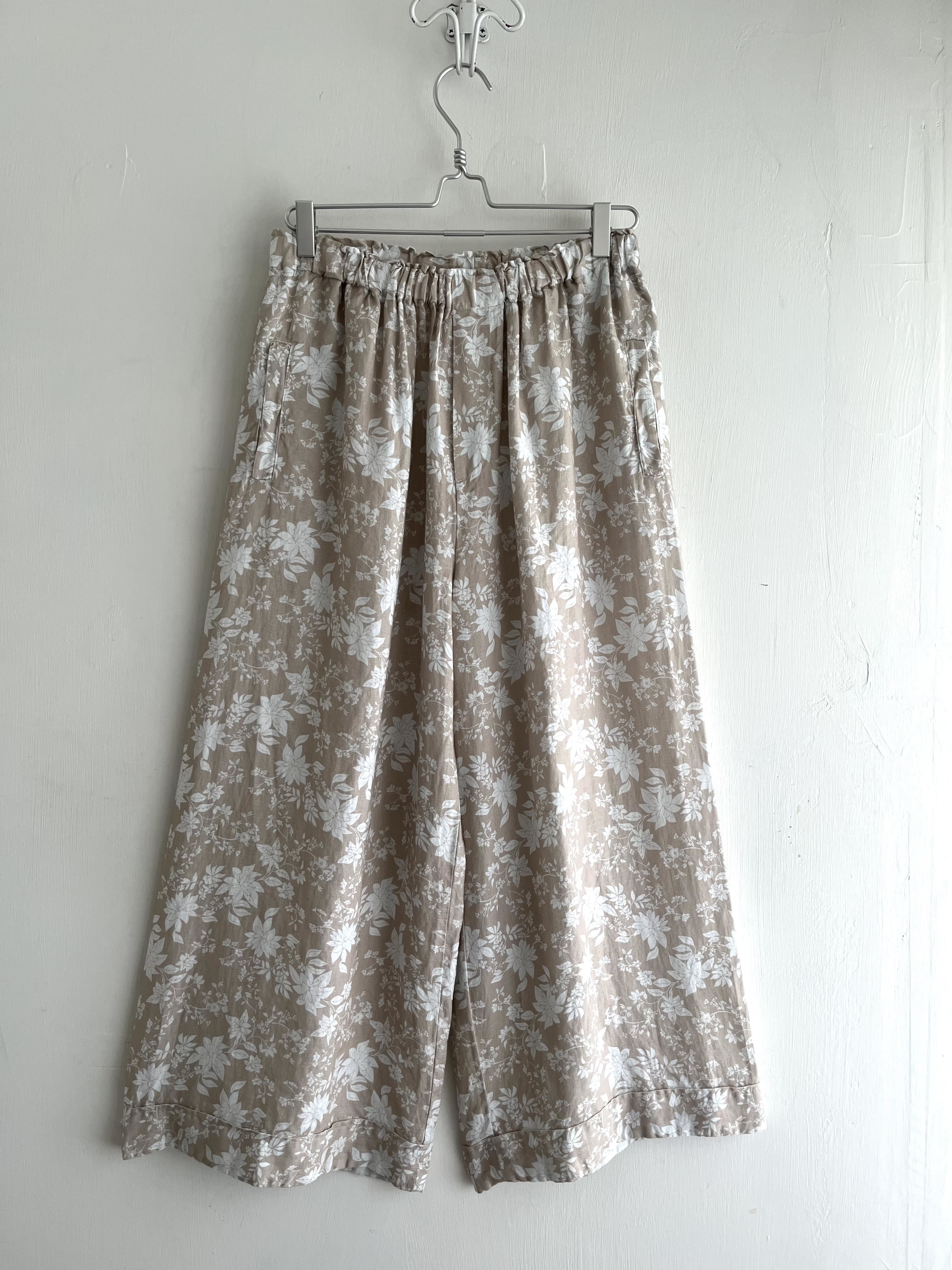 淺褐色花花全橡筋闊褲