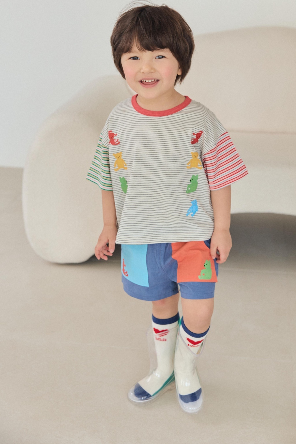 正韓夏mimico 兩色車車/熊熊條紋上衣