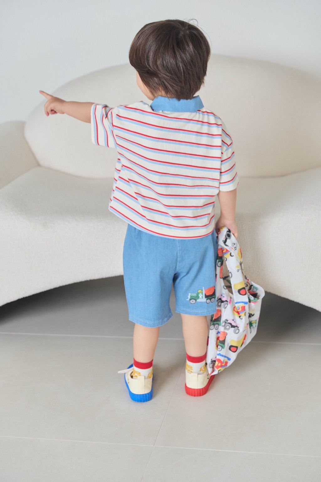 正韓夏mimico 條紋滑板熊有領上衣