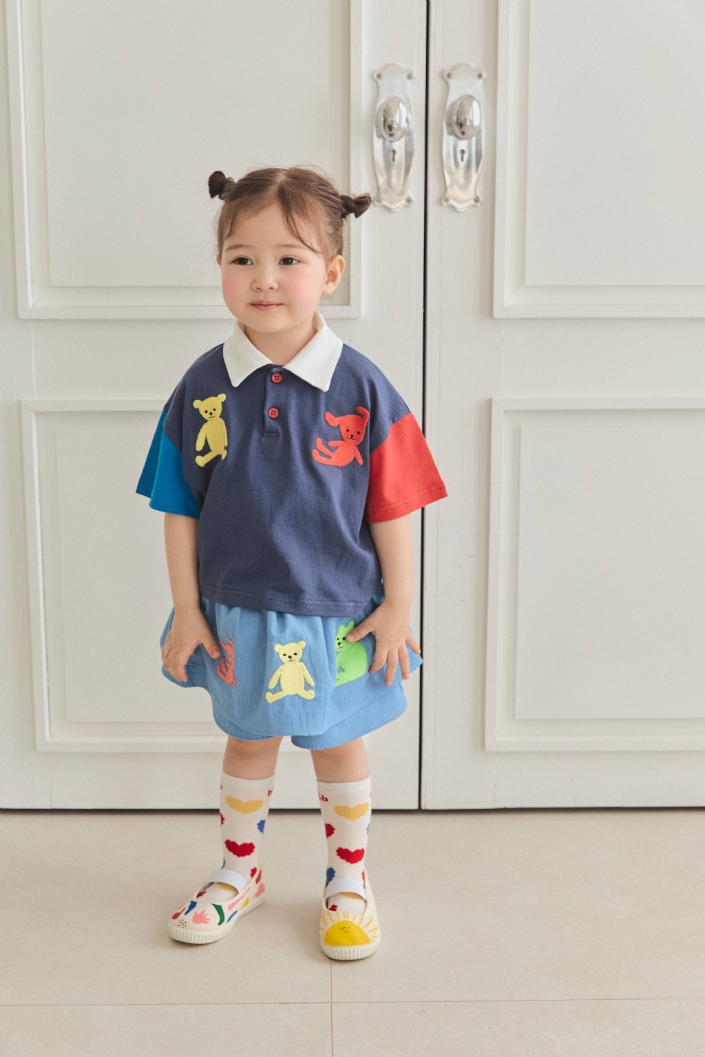 正韓夏mimico 熊兔拼袖有領上衣