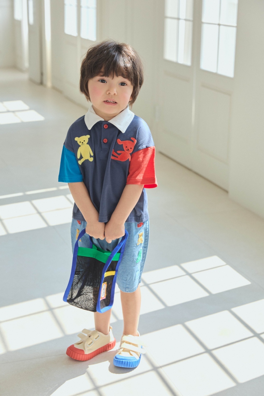 正韓夏mimico 熊兔拼袖有領上衣