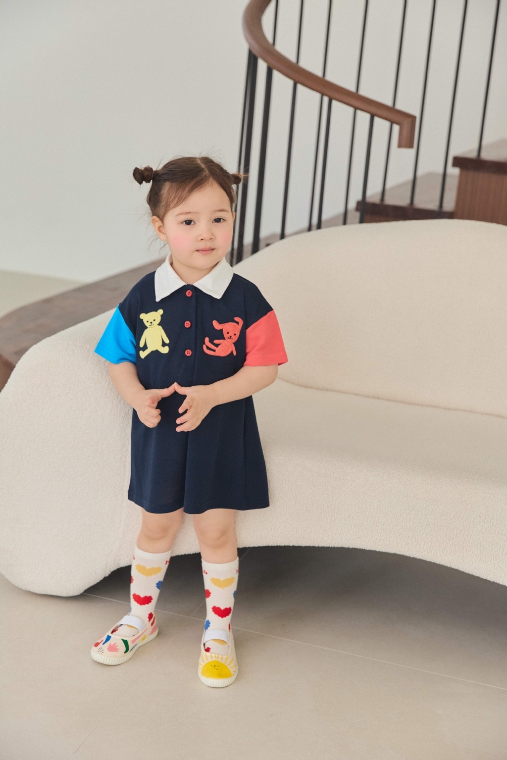 正韓夏mimico 熊兔拼袖有領洋裝