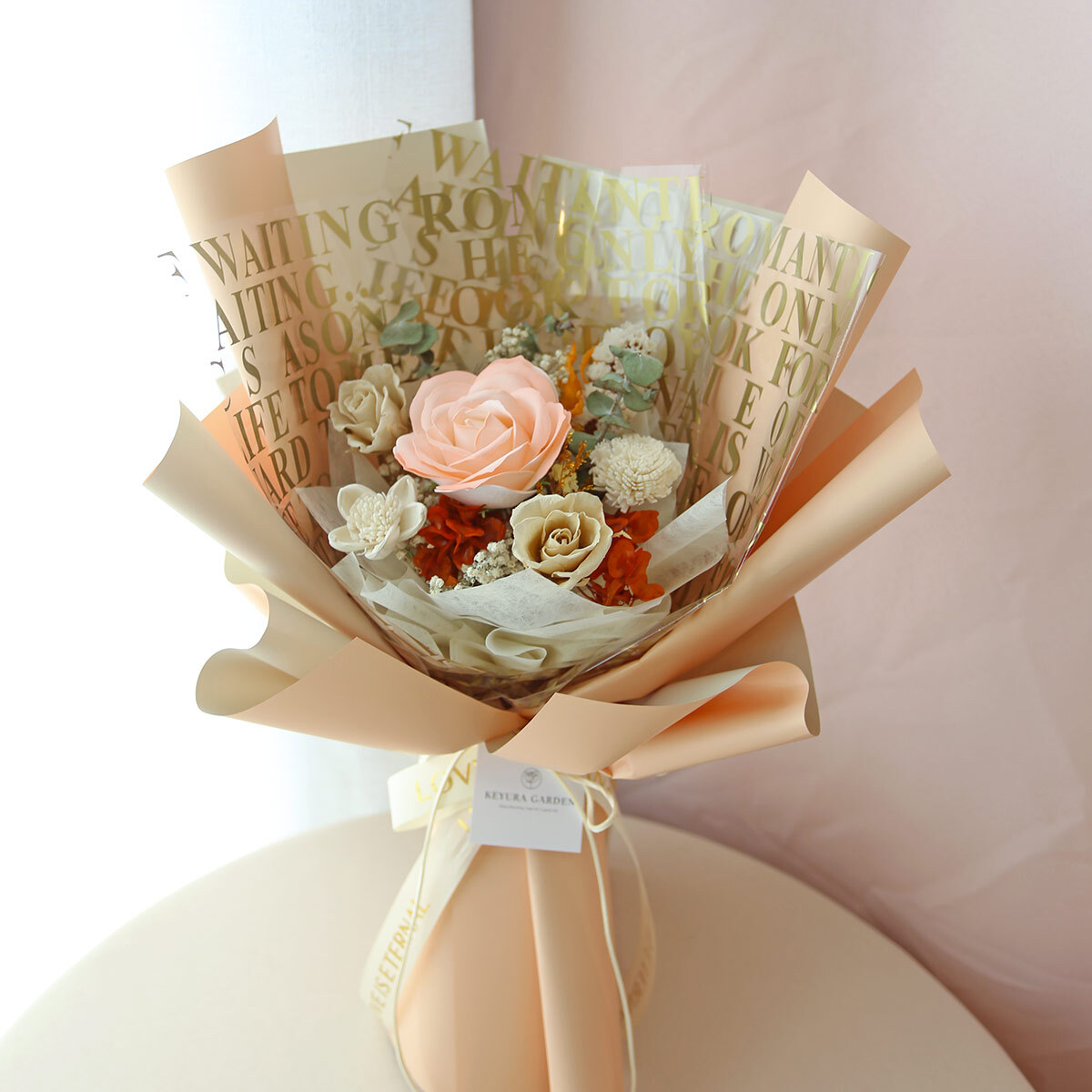 G93｜粉橘色系玫瑰花束
