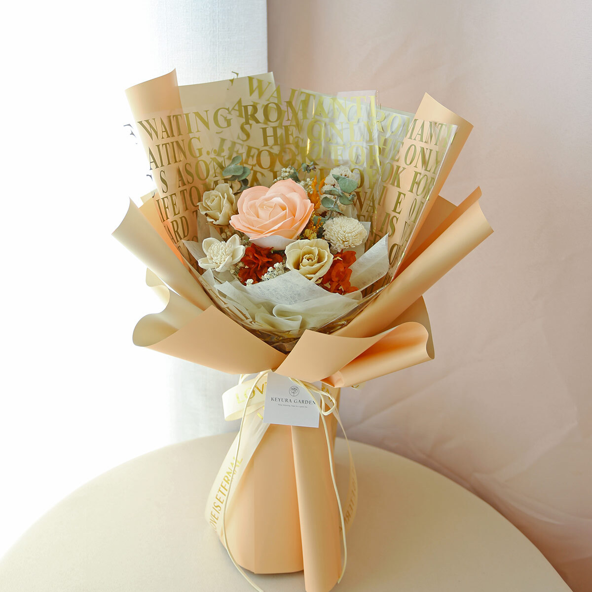 G93｜粉橘色系玫瑰花束