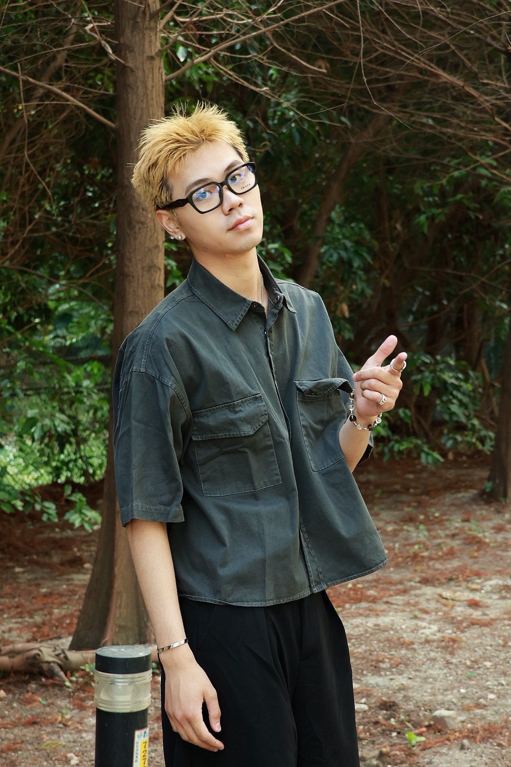 水洗 雙口袋 短版 水洗 短袖 #襯衫