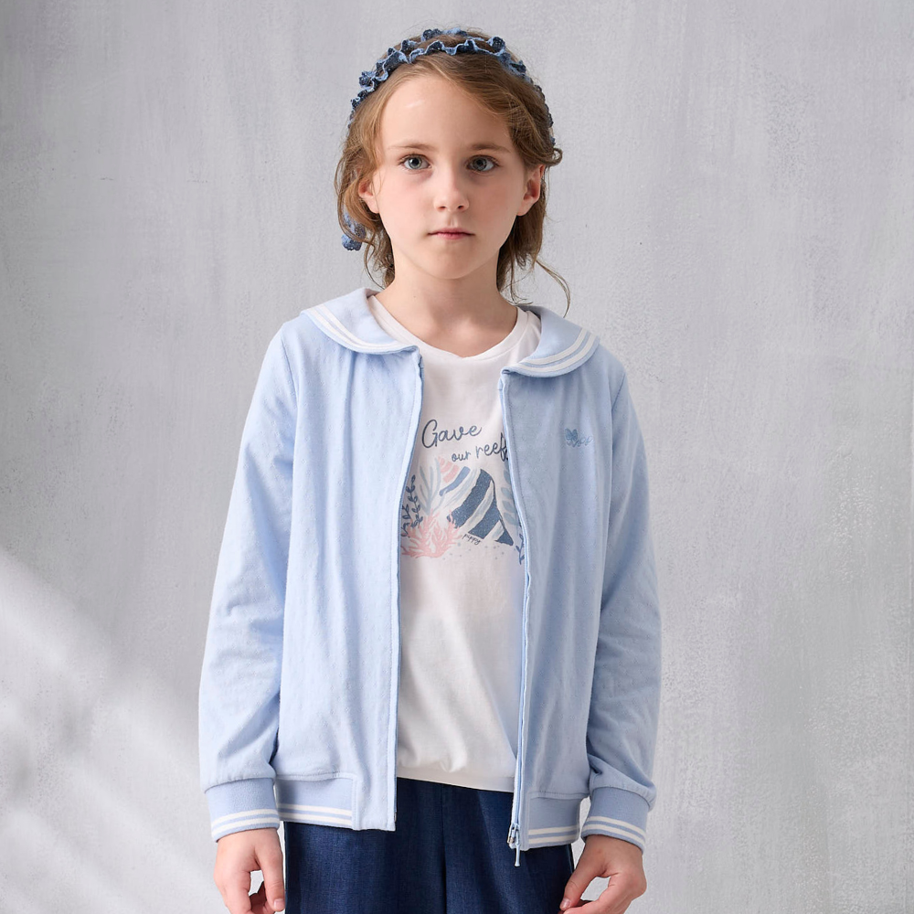 PIPPY 氣質素面繡花純棉水手翻領外套 水