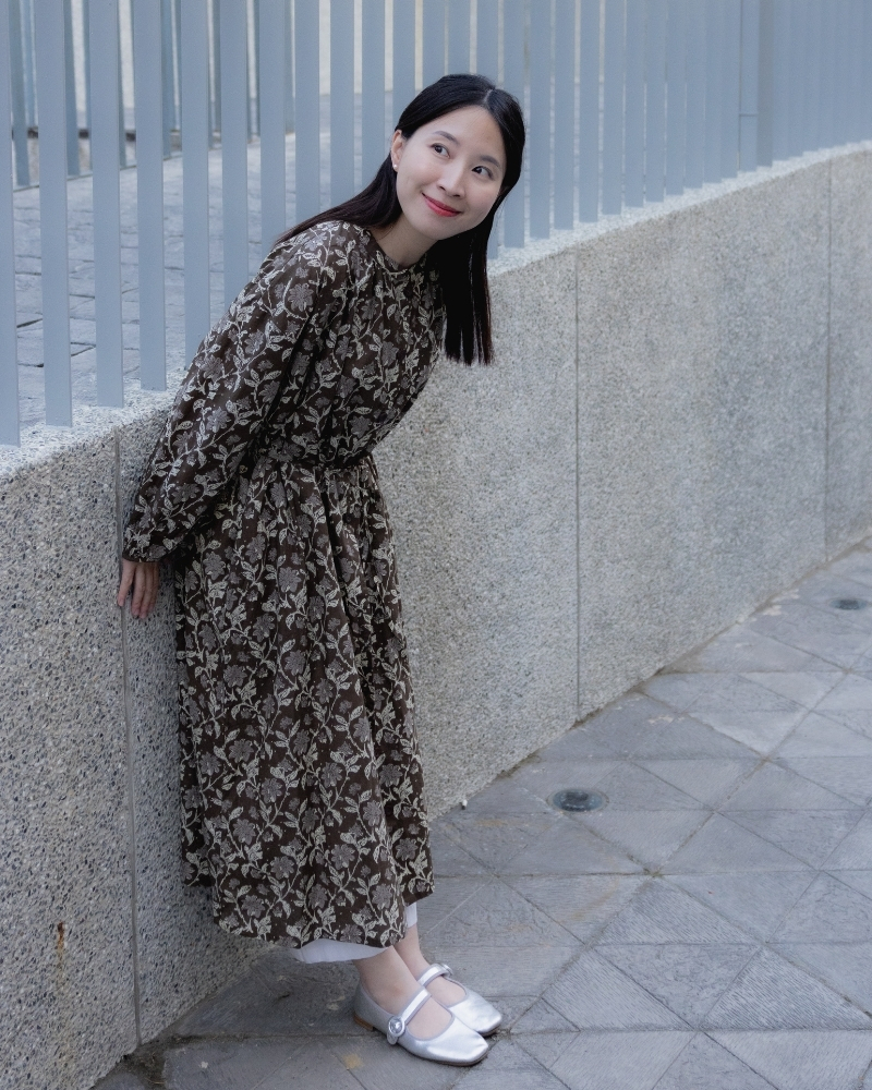 印度蓋染工藝純棉 長袖長版洋裝/罩衫 - 木芙蓉