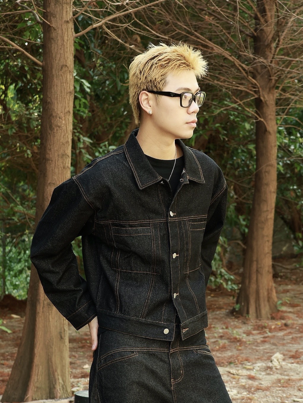 單寧 排扣 黃縫線 短版 #牛仔外套