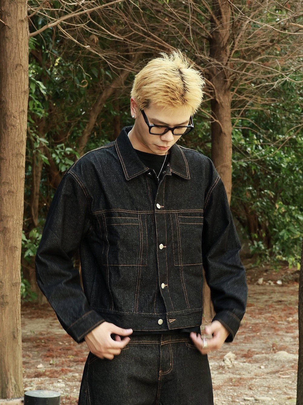 單寧 排扣 黃縫線 短版 #牛仔外套