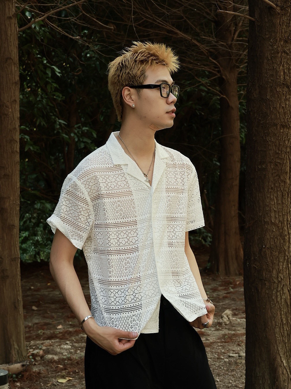 海灘 鏤空 花紋設計 短版 短袖 #襯衫