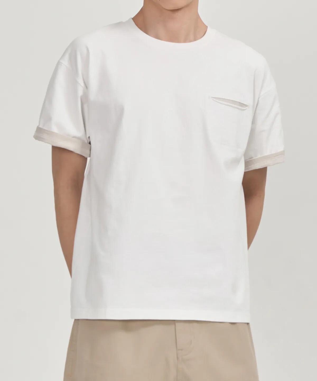 【OWN】TOFFEE 短袖 短版 上衣 素T 雙層 撞色 寬鬆 落肩 素面 口袋 割破 百搭 韓系 流行 不分男女 白 灰 黑