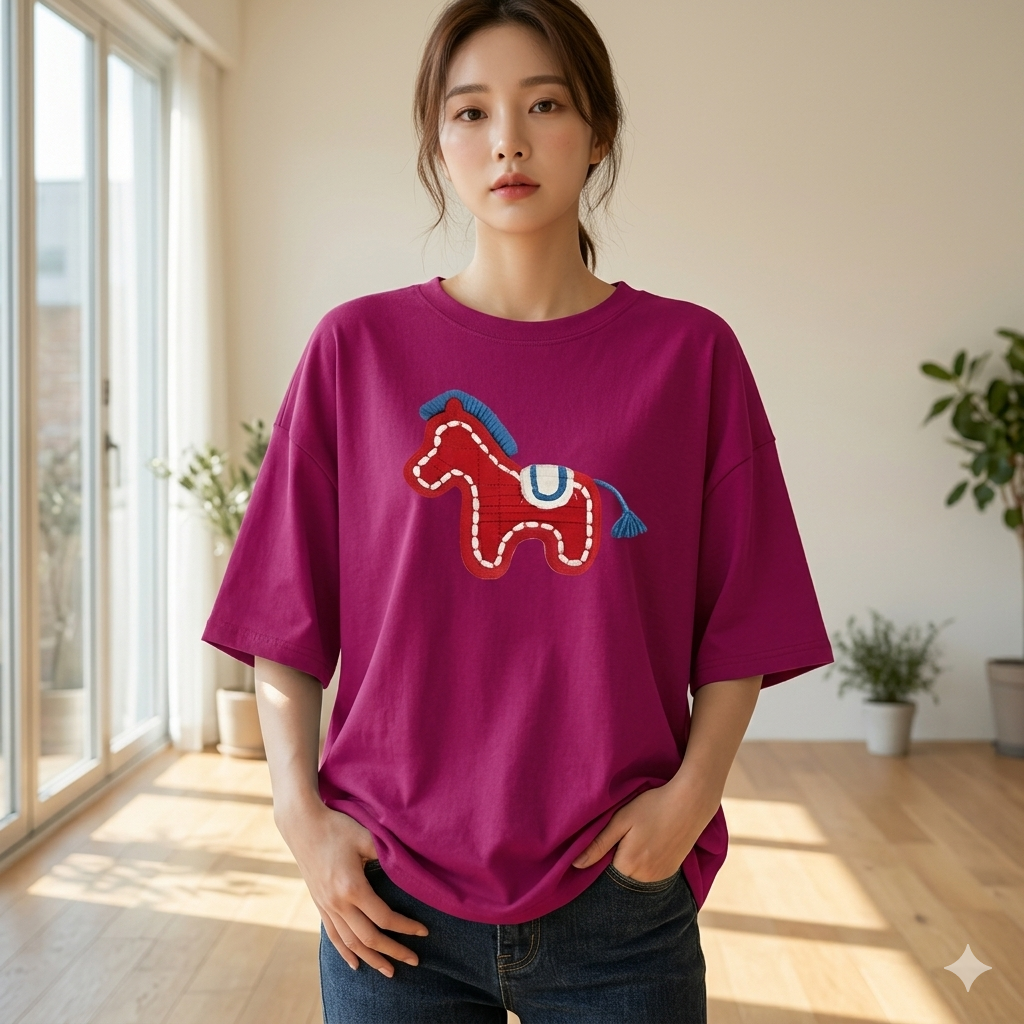 【ASister 小姊姊】AS2338#純棉上衣☆*縫線紅色小馬*中長版短袖T恤(10色 S-3XL)