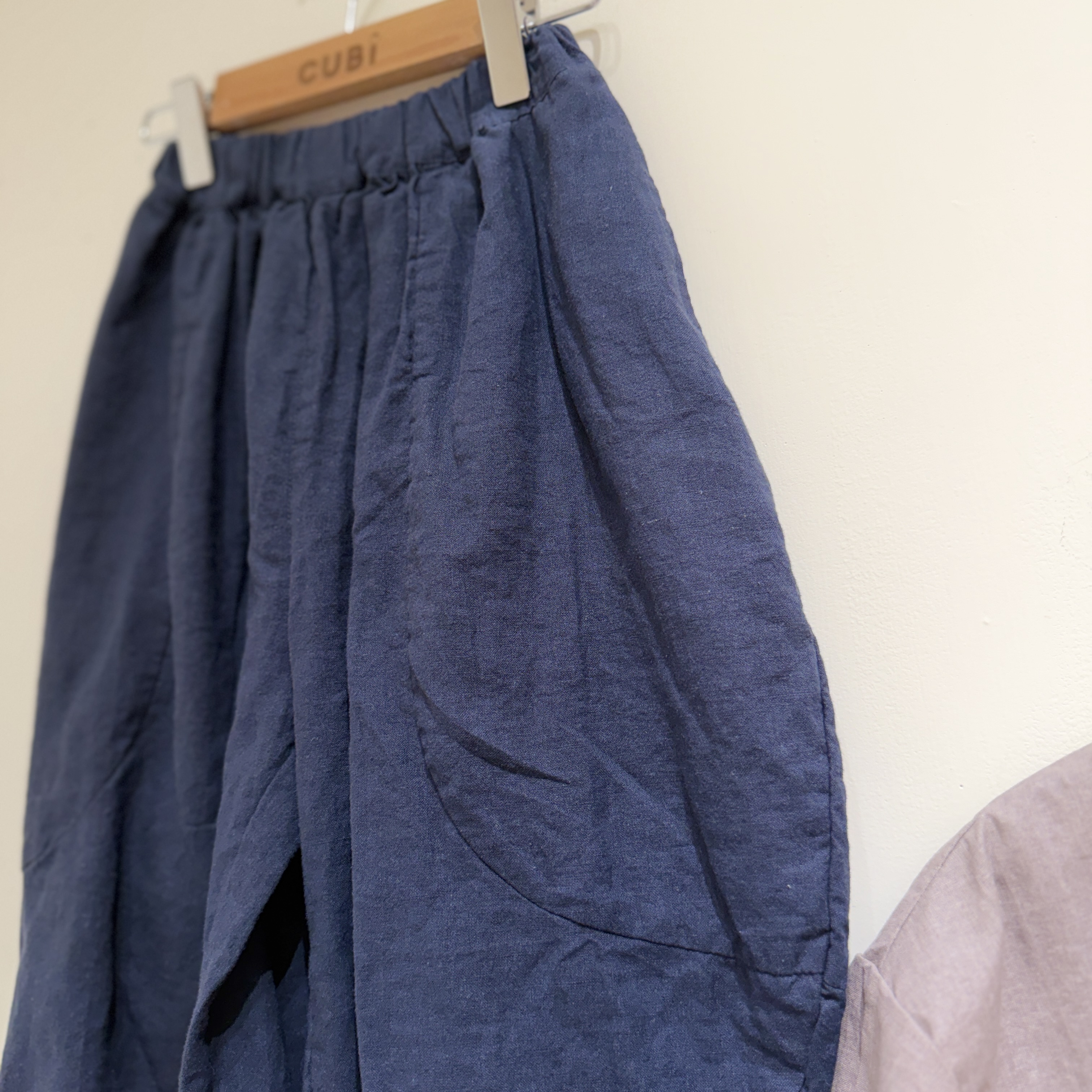 26夏 棉麻七分氣球褲－復古藍