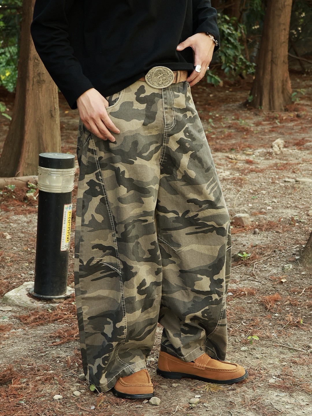 迷彩 剪裁設計 彎刀 長褲 #牛仔褲