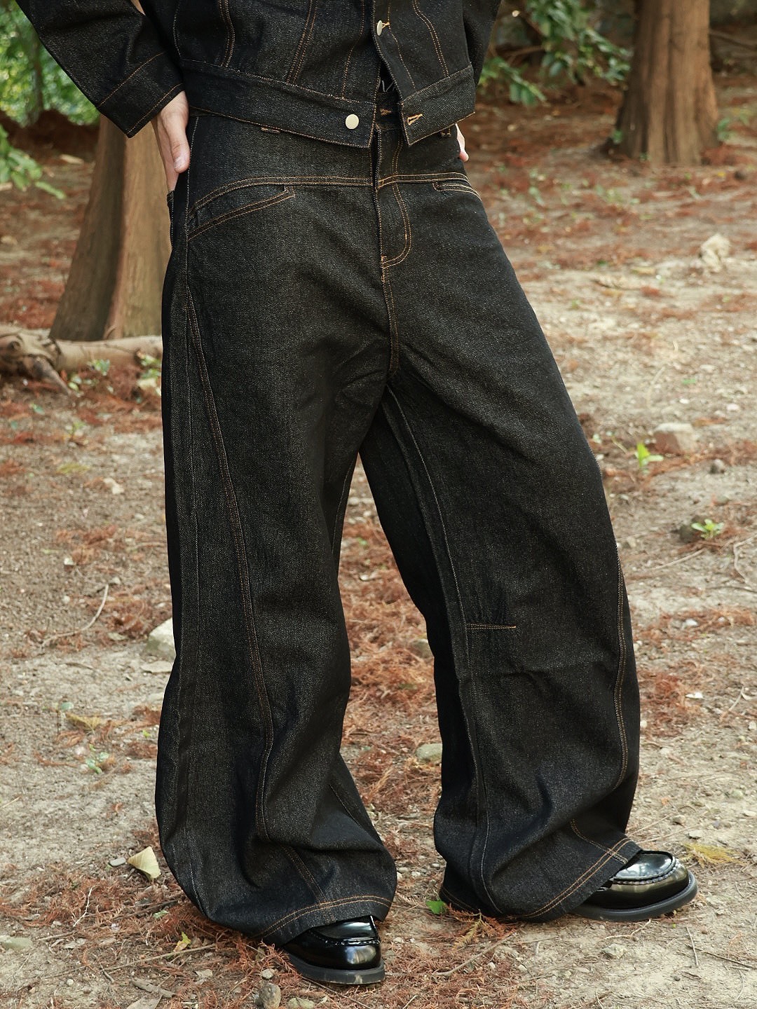 單寧 高腰 雙口袋 車線 做舊水洗 #牛仔褲