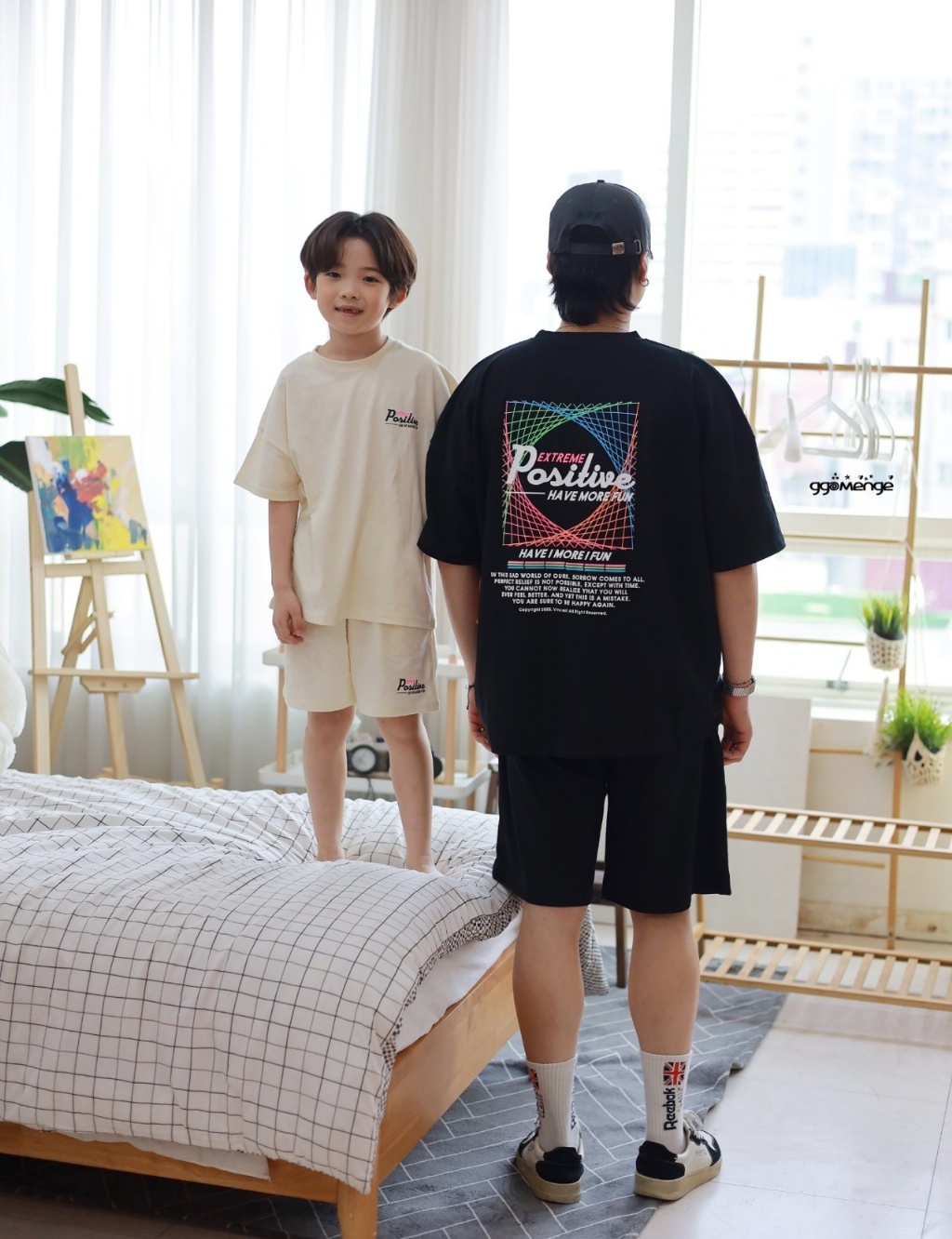 正韓夏Ggomenge 親子裝_兩色彩色線條套裝