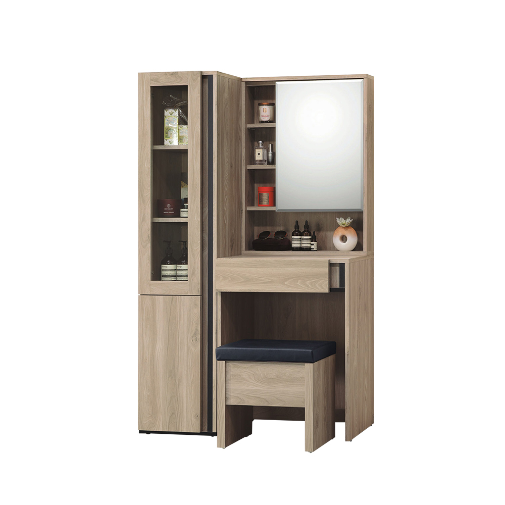 柏蒂家居-羅迪3.2尺鏡台/化妝桌/梳妝檯(化妝桌+立櫃+贈化妝椅)