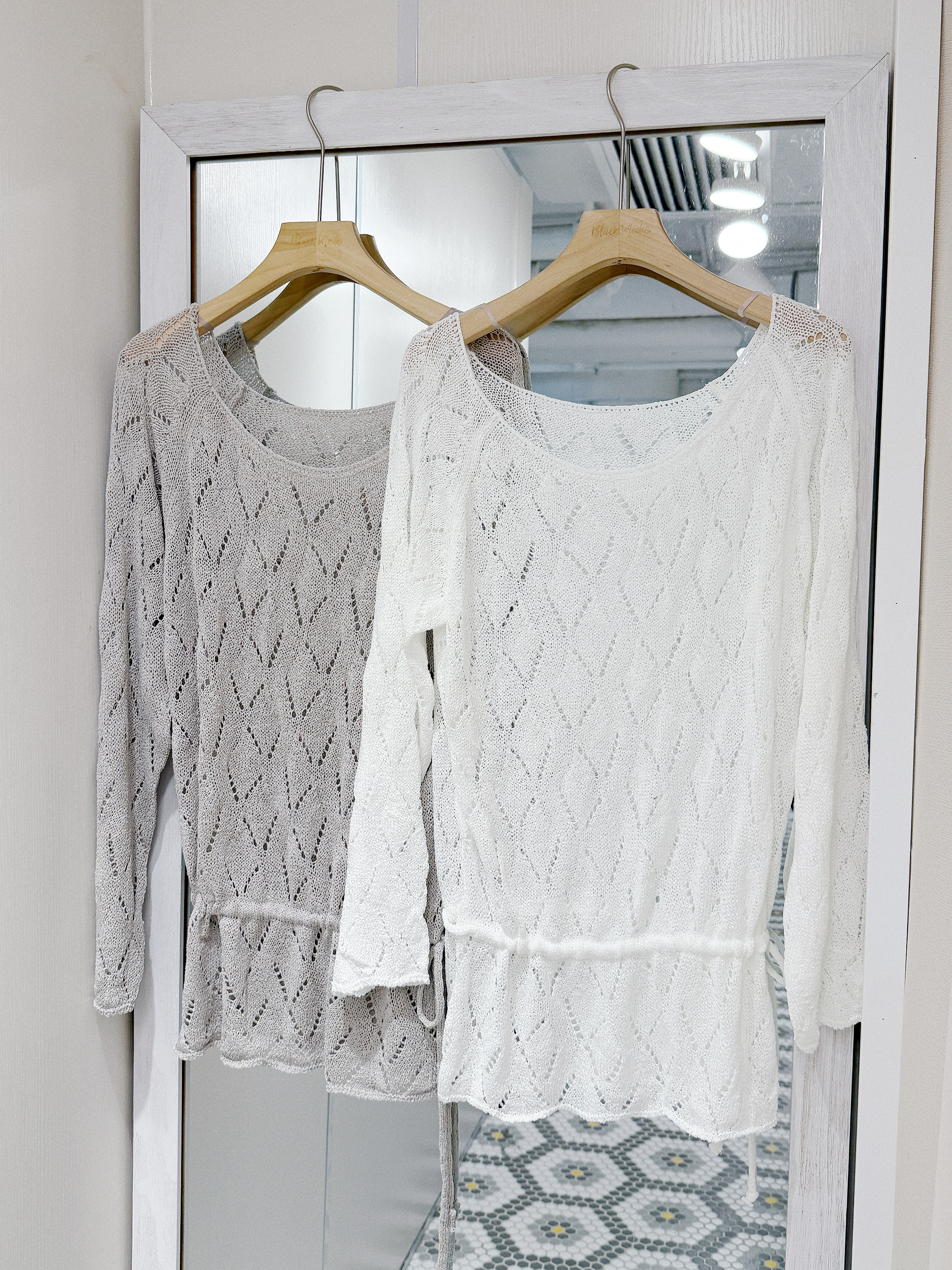 K0461｜民族風𓇼🐚. ݁₊ 菱格紋束腰綁帶寬鬆針織長袖上衣