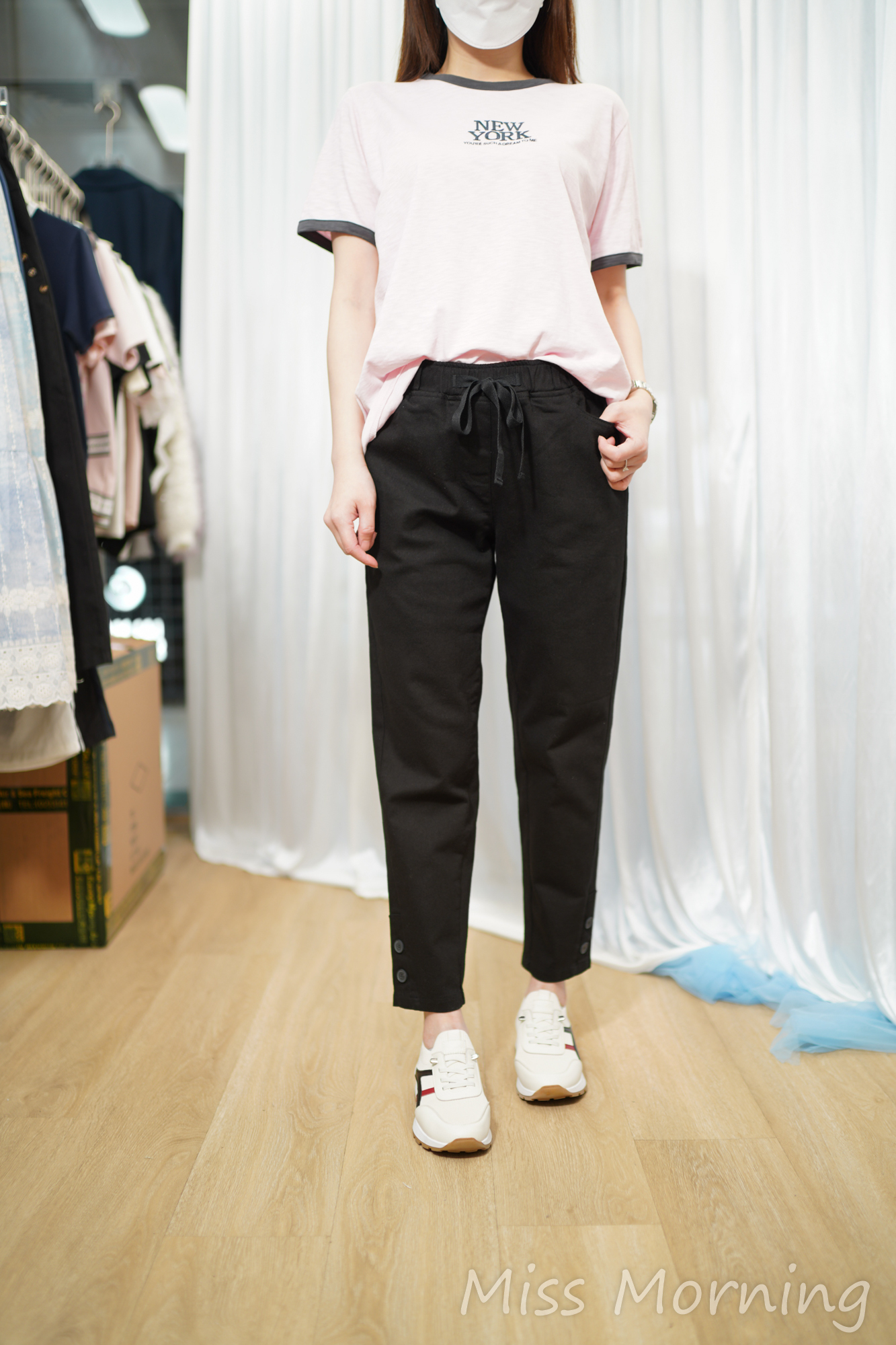 撞色領竹節棉上衣(15122)