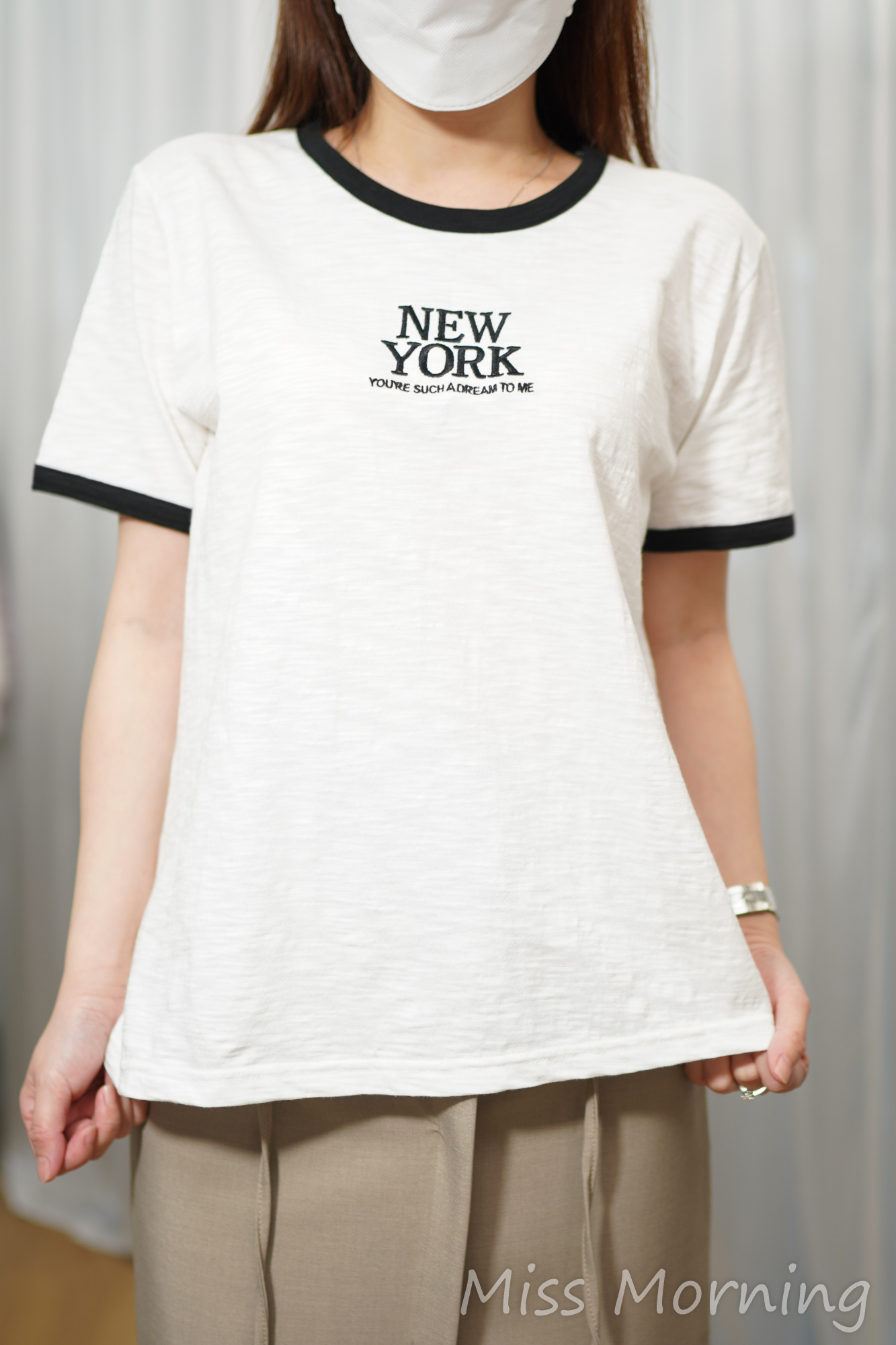 撞色領竹節棉上衣(15122)