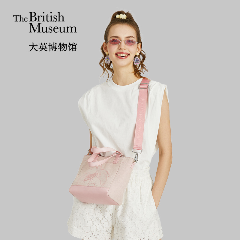 大英博物館｜蓋亞安德森貓系列｜刺繡帆布包兩用手提斜背包-粉紅色