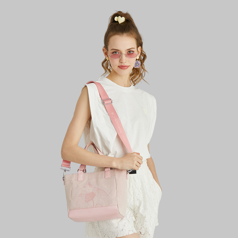 大英博物館｜蓋亞安德森貓系列｜刺繡帆布包兩用手提斜背包-粉紅色